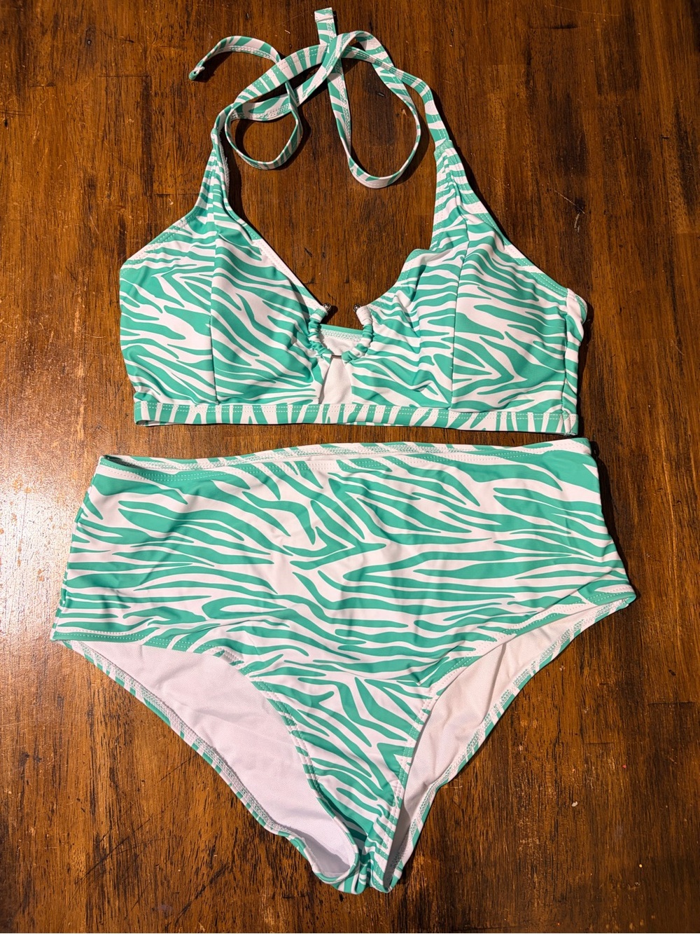 J.O.A. Mint Green Zebra Print High-Waist Bikini